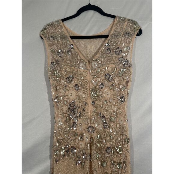 NWT MAC DUGGAL [ 4 ] 5500 Embellished Bateau Neck Cap Sleeve Gown Nude‎ - Picture 15 of 16